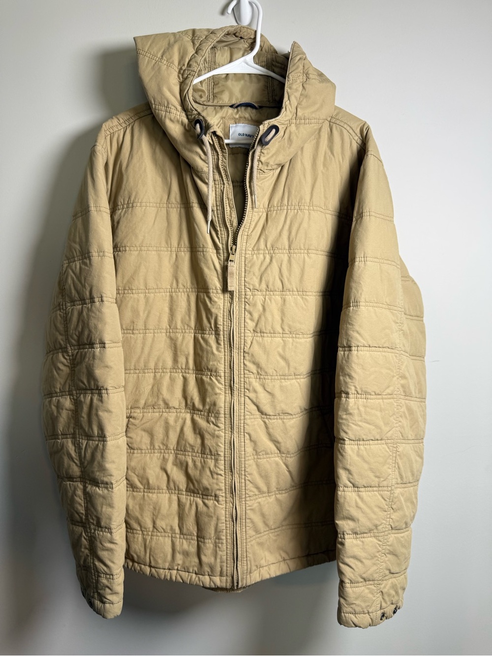 Old Navy Men's Quilted Hooded Full Zip Jacket Tan XXL Casual Outdoor Streetwear
